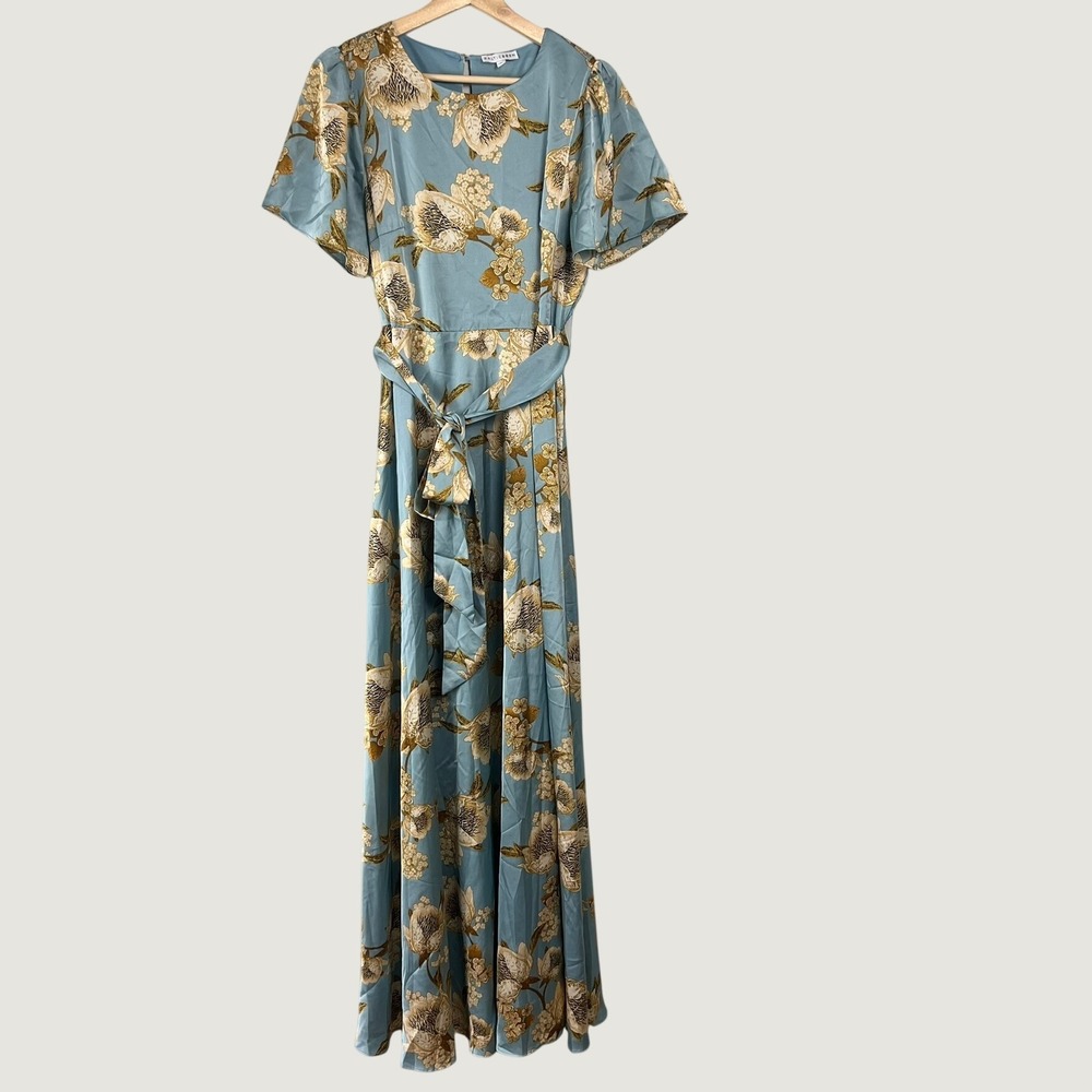 Baltic Born Blue Floral Satin Maxi Dress M Romantic Modest Wedding Guest Flowy
